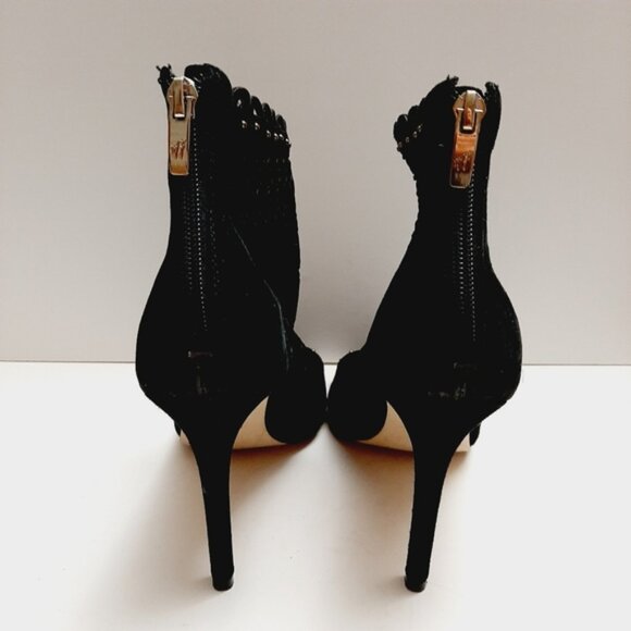 MARC FISHER Peep-Toe Stiletto Heel Ankle Bootie Perforated Black Suede Sz 8.5 M - Picture 12 of 16